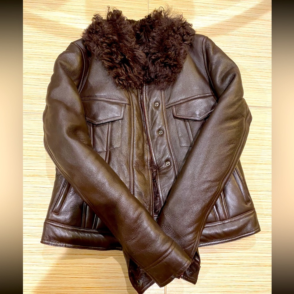 ZEYNEP ARCAY Poodle Sheep Lined Leather Fur Bomber Jacket